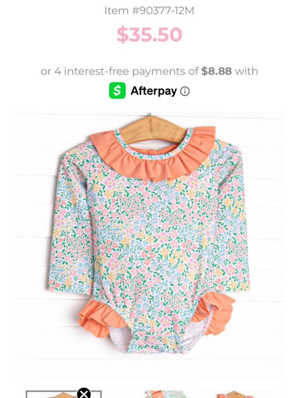 Girls Floral Ruffle Long-Sleeve One-Piece Swimsuit in Coral Trim
